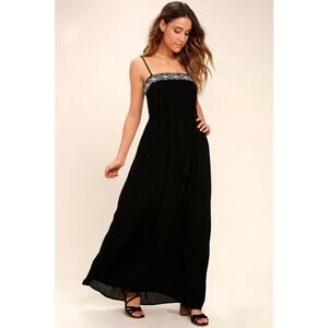 Lulus Rockaway Beach Black Embroidered Maxi Dress Size Medium Boho Vacation